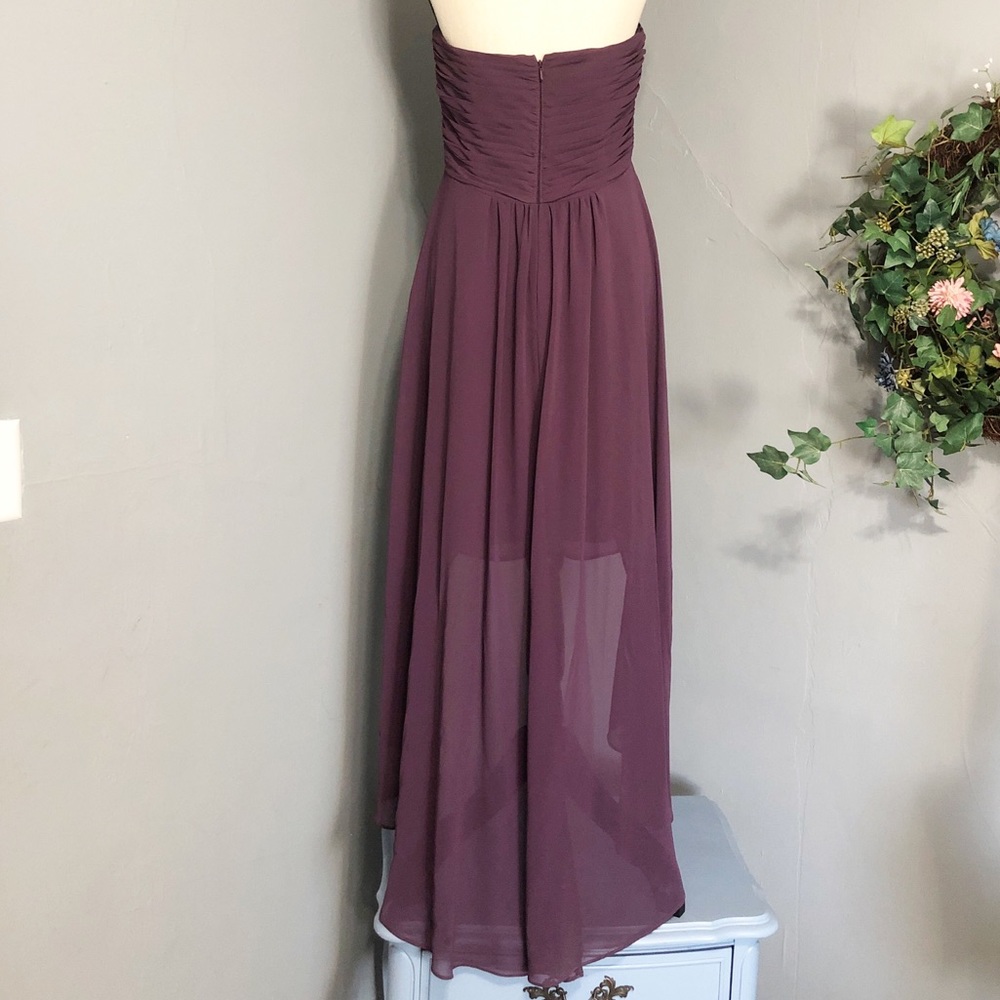 DAVIDS BRIDAL Plum Strapless High Low Dress - Picture 4 of 7